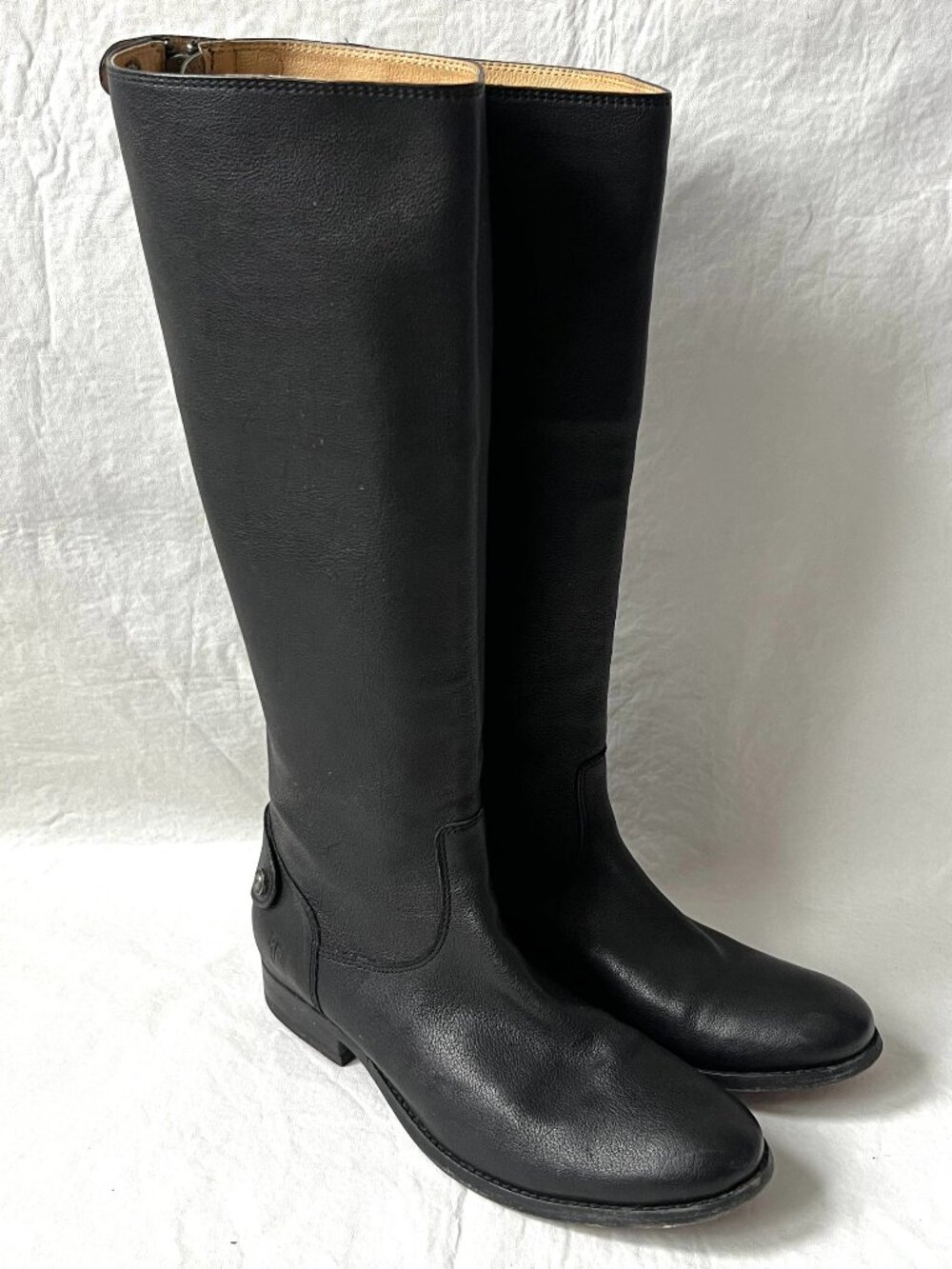 Frye boots Melissa Button Back Zip womens 9 black leather knee high equestrian